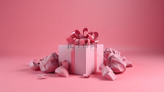 背景红色盒子背景图片_粉红色背景与 3d 礼品盒插图
