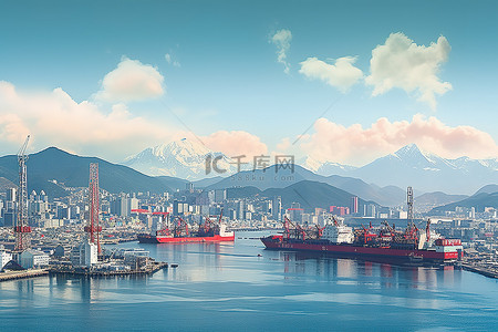 港口贸易背景图片_以山和海为背景的香港港口