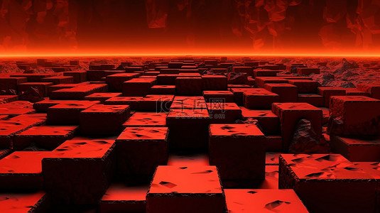 红色深红背景图片_红热背景与黑色立方体口音 3d 渲染