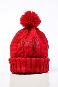 红色针织背景图片_带有红色绒球的红色针织无檐便帽