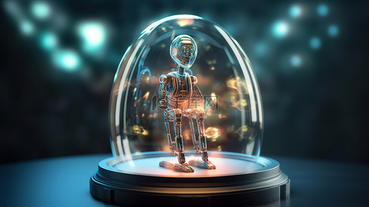 玻璃胶囊中的创新 3D 渲染机器人展示了人工智能的发展