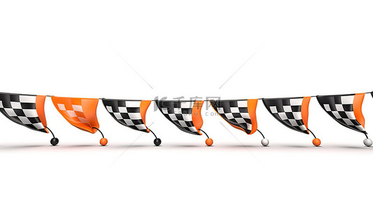 起跑背景图片_3D 渲染方格横幅与绳索动态赛车完成