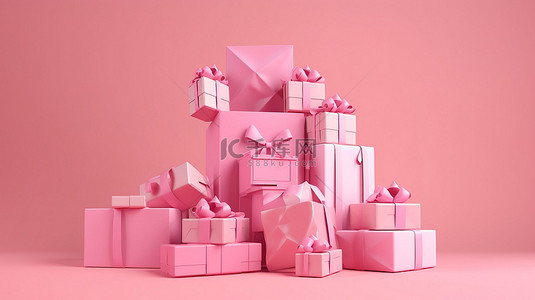 粉红色的背景增强了礼品盒的 3D 渲染