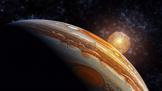 渲染图天空背景图片_令人惊叹的木星卫星欧洲 3D 渲染图，其中包含太阳系中的行星，由 NASA 提供