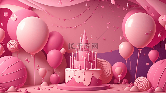 卡通粉色生日背景图片_派对粉色生日蛋糕
