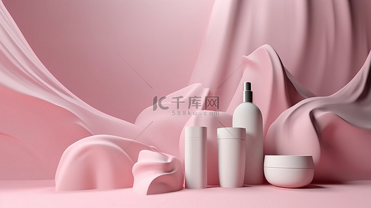 用于美容和护肤产品的简约柔和粉色和白色斜坡道具显示 3D 渲染背景