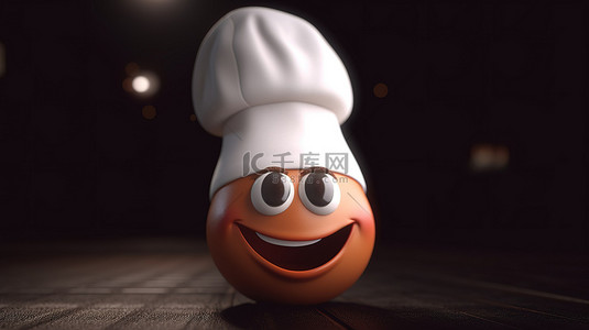 3D 渲染中表情愉悦的厨师鸡蛋