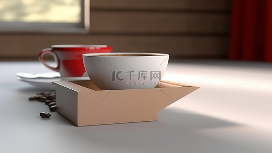 适合咖啡或茶的空白纸盒的 3D 插图