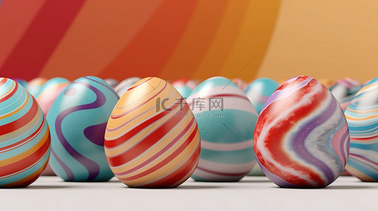 色彩缤纷的复活节彩蛋横幅 3D 插图，具有充足的复制空间