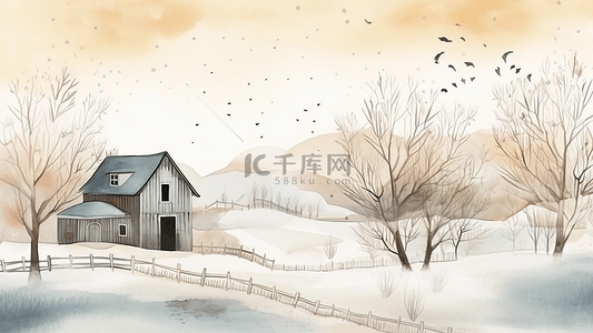 冬天郊区背景插画