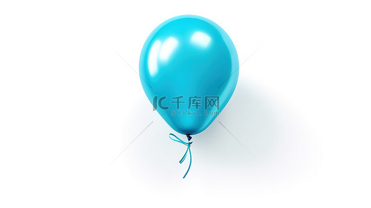 白色背景下在空中翱翔的快乐蓝色乳胶气球的 3D 渲染