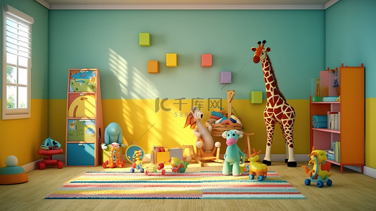 儿童游戏室的 3D 渲染插图
