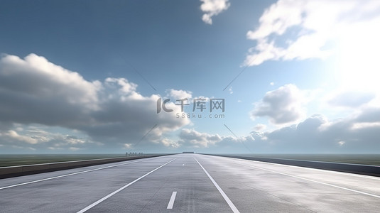 高速公路设计广告 3D 插图的直路与云
