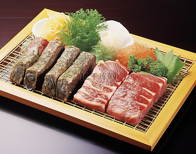 葱装饰背景图片_四种传统的日本烤肉