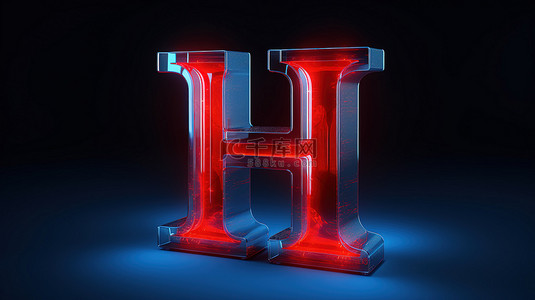 .霓虹背景图片_在 3d 渲染中包含霓虹灯红色大写字母 h 的蓝色字母
