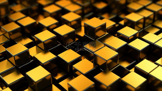 黑色和金色立方体的无缝等距图案 3D 渲染背景