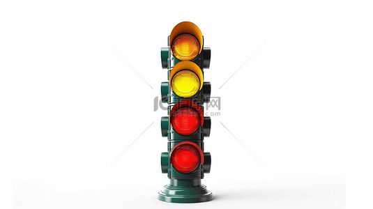红色信号背景图片_白色背景上孤立交通灯的 3D 渲染插图