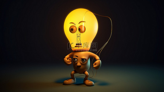 发光灯泡背景图片_发光的 3D 卡通人物