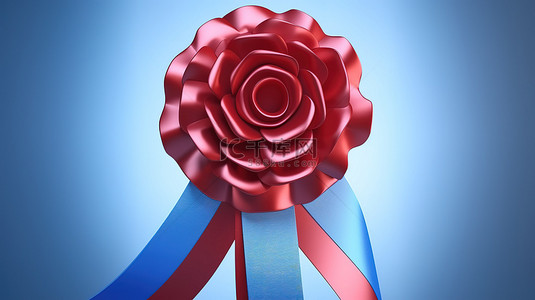 蓝色背景上的红色花环图标 3D 渲染的网页插图