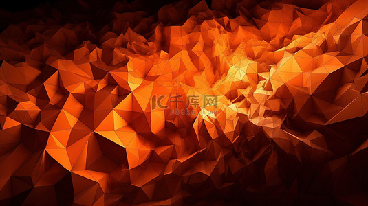 抽象马赛克背景橙色三角形多边形在 3d 渲染