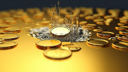 珍贵的金币从上面 3D 渲染下降以获得财务灵感