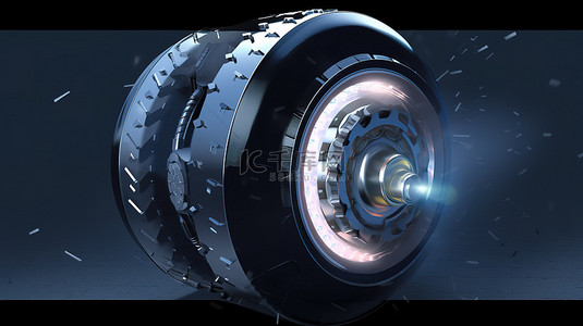 带 3D 卡车车轮的铝轮毂上高分辨率商业服务闪亮黑色轮胎