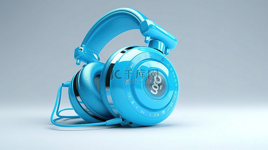 在概念设置中带耳机的蓝色闹钟的 3D 渲染