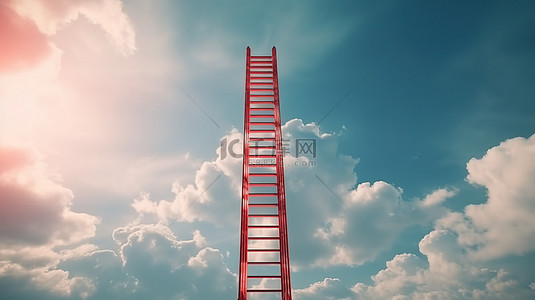 繁荣发展背景图片_上升的深红色阶梯象征着进步繁荣和进步3D渲染概念