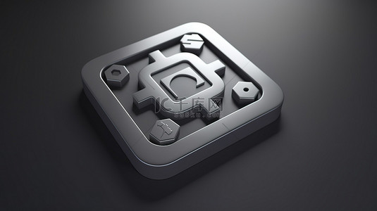 3D 渲染按钮形状图标，具有灰色轮廓的应用程序商店和设计开发符号