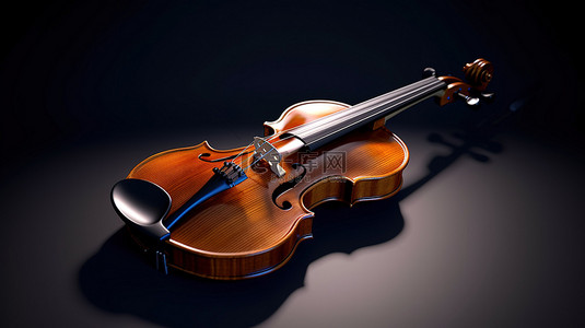 黑暗工作室中带手柄的单小提琴 3D 渲染的乐器图像