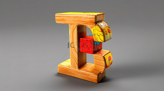 幼儿园预防溺水背景图片_带字母 t 的木制儿童玩具字母块的 3d 渲染