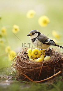 春天的鸟背景图片_一只黄黑相间的鸟站在巢上