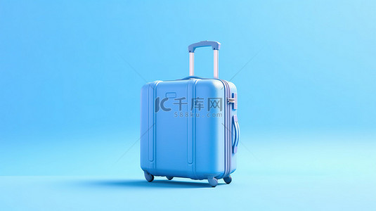 蓝色背景下的时尚蓝色行李箱代表冒险和探索，具有干净的现代 3D 美学