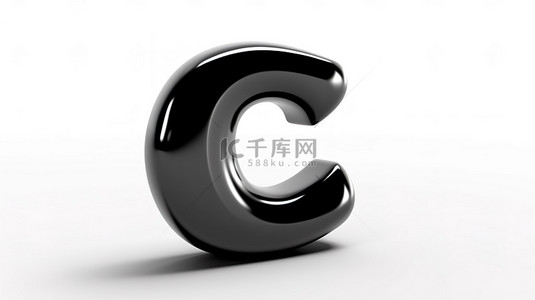 黑色创意字体设计背景图片_3d 渲染的黑色手写脚本字体，字母 c