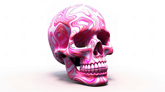 孤立的白色背景展示了抽象粉红色头骨的 3D 渲染，带有充满活力的粗色口音