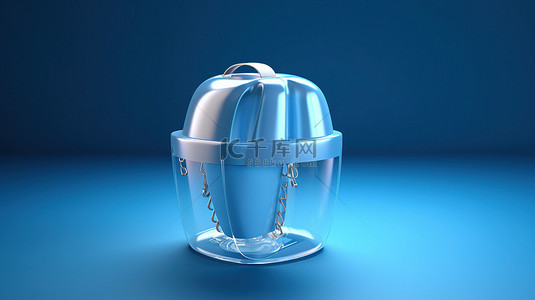 蓝色背景 3D 渲染牙线防护罩，提供最佳牙齿保护