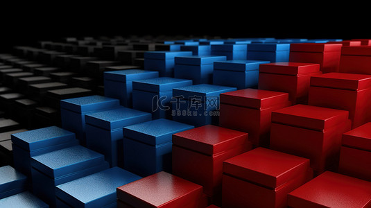 模块红色背景图片_以大胆的红蓝黑配色方案呈现的 3D 塑料积木