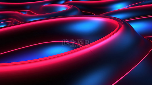 带有抽象红色和蓝色线条的霓虹灯背景的令人惊叹的 3D 渲染