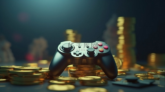 游戏金融和玩赚钱技术的 3D 设计理念渲染
