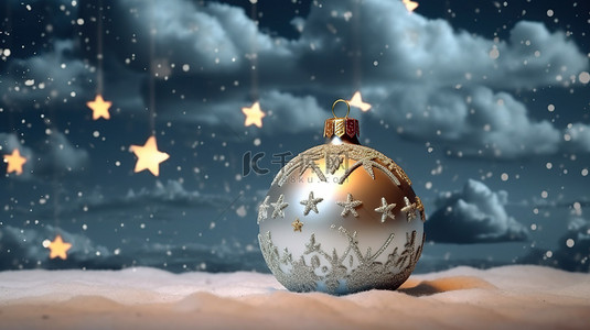 光球背景背景图片_圣诞灵感装饰，以 3D 渲染中的光球星星雪和云为特色