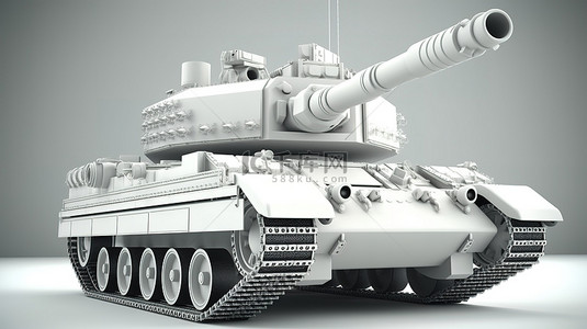 使用 3d 渲染创建的虚拟白色坦克