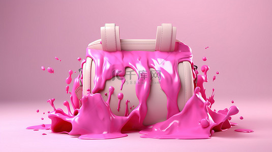 黑五背景图片_粉红色油漆印迹填充袋子的 3D 插图
