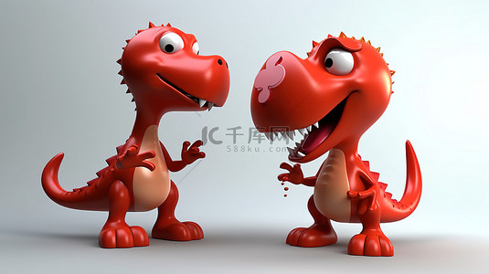 讲话泡泡覆盖红色 3D 恐龙角色充满幽默感