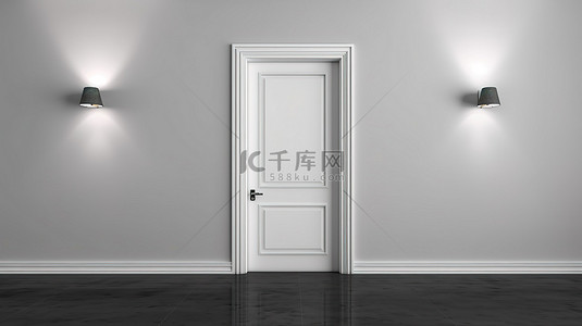明亮的白色门与有纹理的黑色石材地板相映成趣
