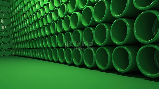 3d 渲染中绿色圆柱壁的透视图