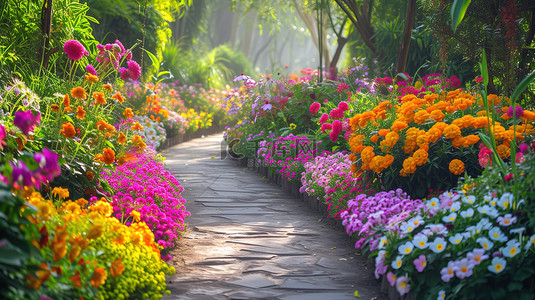 鲜花养护背景图片_春天感觉的公园鲜花盛花背景图