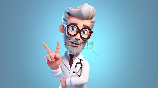 医生听诊器背景图片_男医生与一位举起手指的医生分享他的指导意见，并与讲话泡泡 3d 卡通渲染交谈