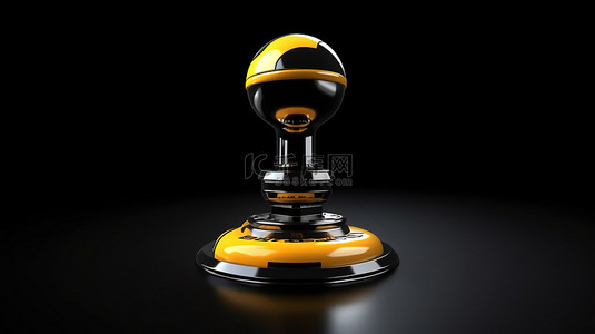 用于游戏比赛的黑色背景与黄色和黑色操纵杆的 3D 渲染