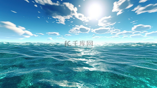 深蓝海洋背景图片_3D 海洋和天空的渲染