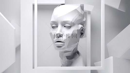 Wiframe 中的抽象背景清晰面孔，3D 渲染中的背景模糊